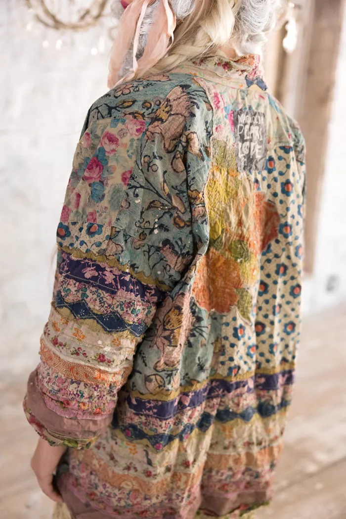 Magnolia Pearl European Cotton Quilted Julian Kimono with Floral Trim in Versailles Jacket 1065 - Image 4