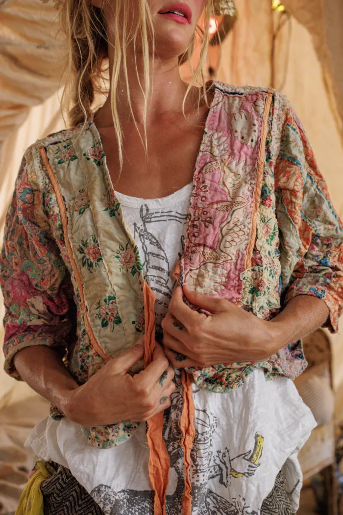 Magnolia Pearl European Cotton Quilted Kalamkari Andhra Jacket in Wonderland Jacket 1382 - Image 6