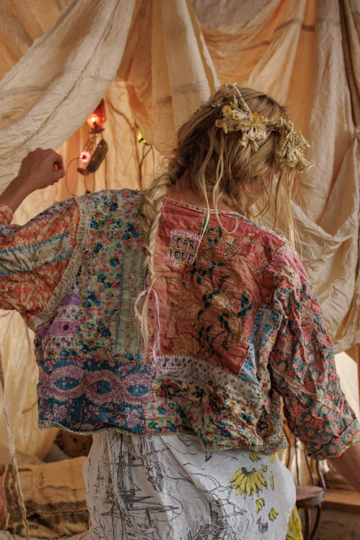 Magnolia Pearl European Cotton Quilted Kalamkari Andhra Jacket in Wonderland Jacket 1382
